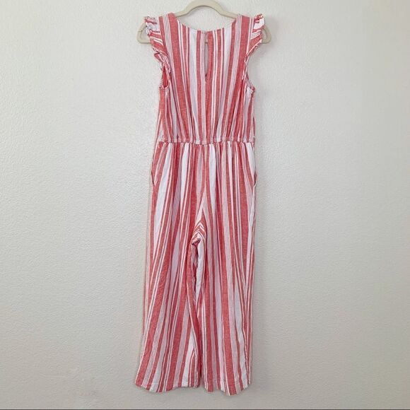 Old Navy Linen Blend Red Stripe V-Neck Wide Leg Jumpsuit - Picture 6 of 12